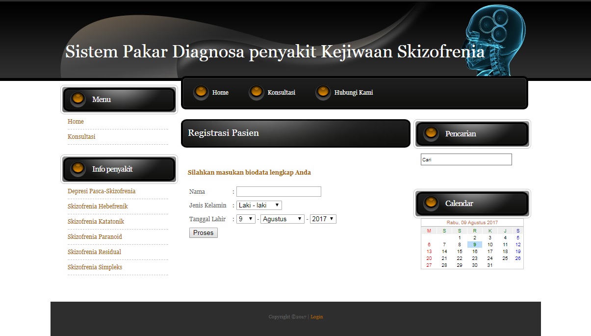 Halaman Registrasi Sistem Pakar Diagnosa Skizofrenia